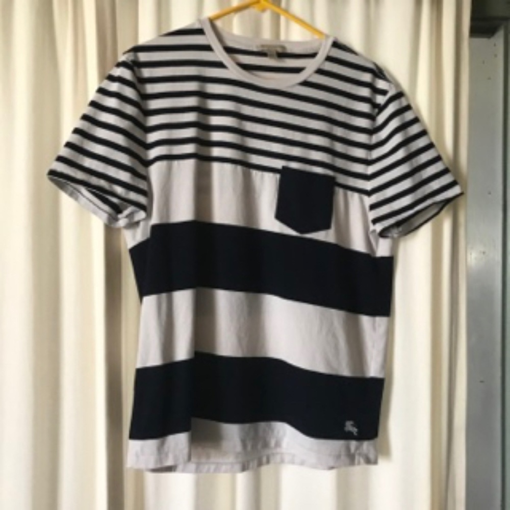 Burberry Brit Navy Blue & White Stripe Pocket Tee